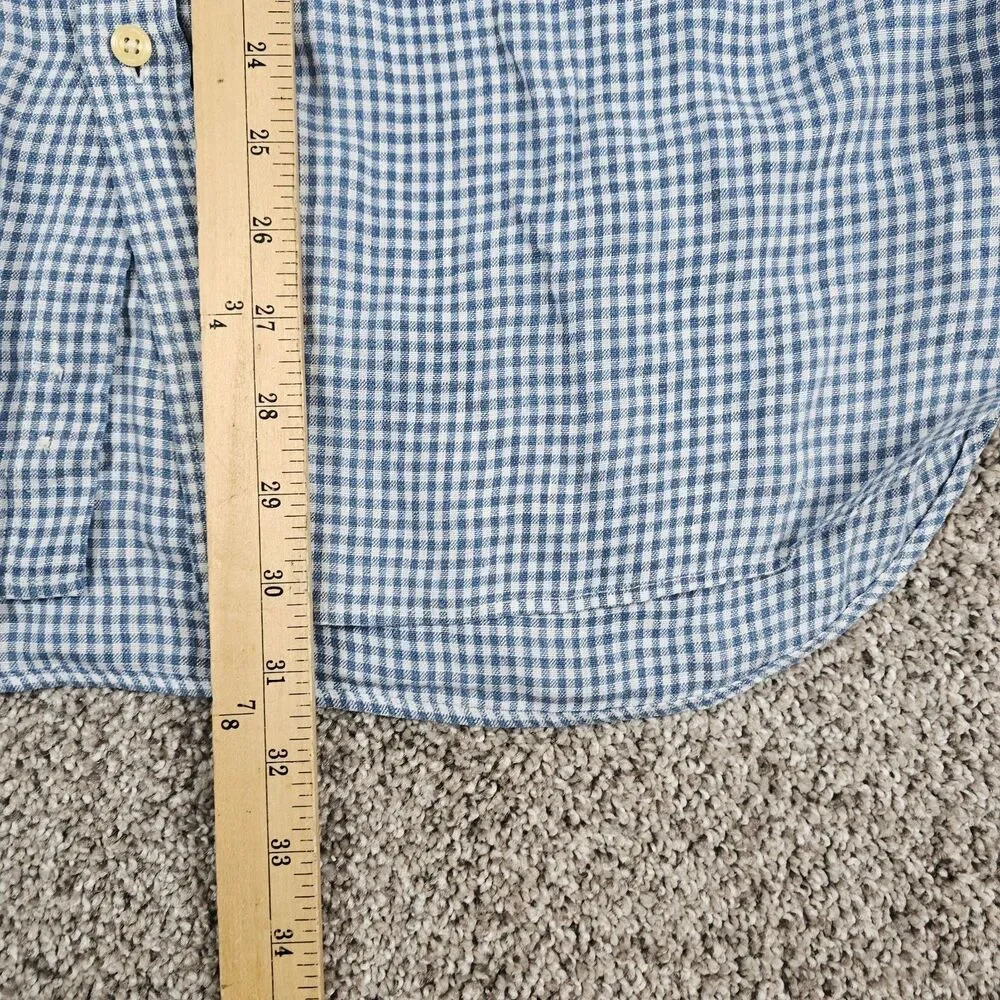 J Crew Shirt Mens Medium Blue Linen Gingham Check OVERSIZED Long Sleeve Oarsman